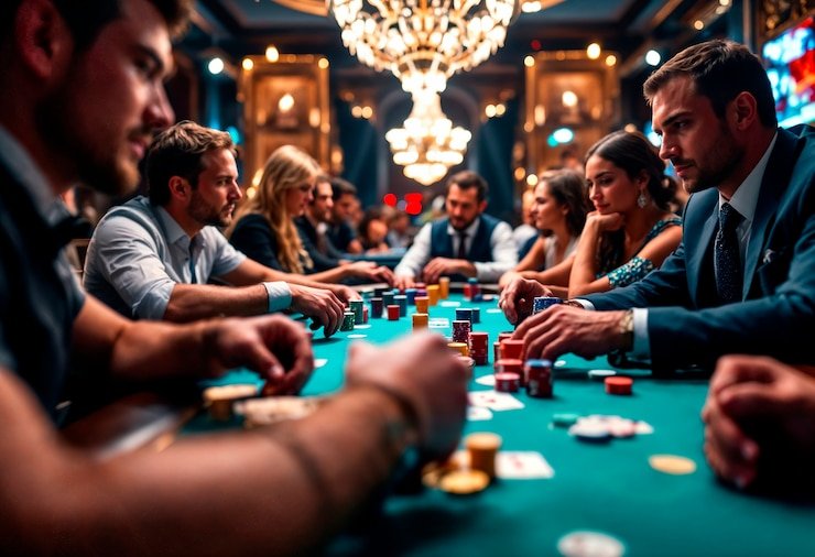 Live casino studio with multiple betting tables and real dealers